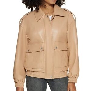 Levi's Faux Leather Utility Pocket Oversized Dad Bomber Jacket Biscotti Tan
